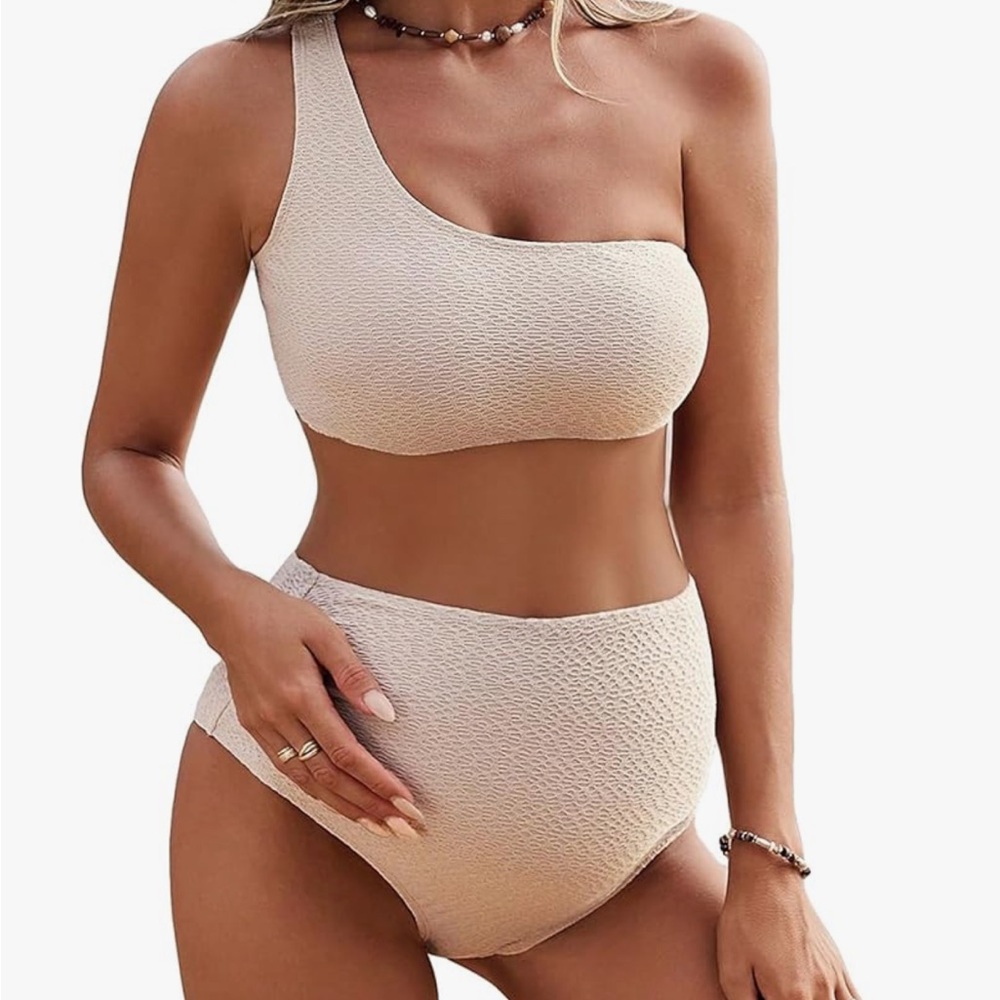 One-Shoulder Maternity Bikini in Beige